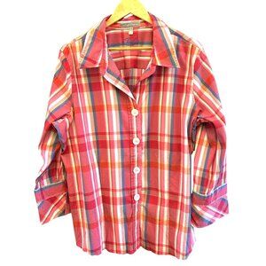Foxcroft Women Fitted Stretch Button-Up Pink Plaid Shirt Size 18W Casual Comfort